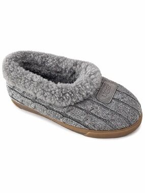 UGG Australia Grey Cable Knit Faux Fur Collar Slippers Shoes Womens 9
